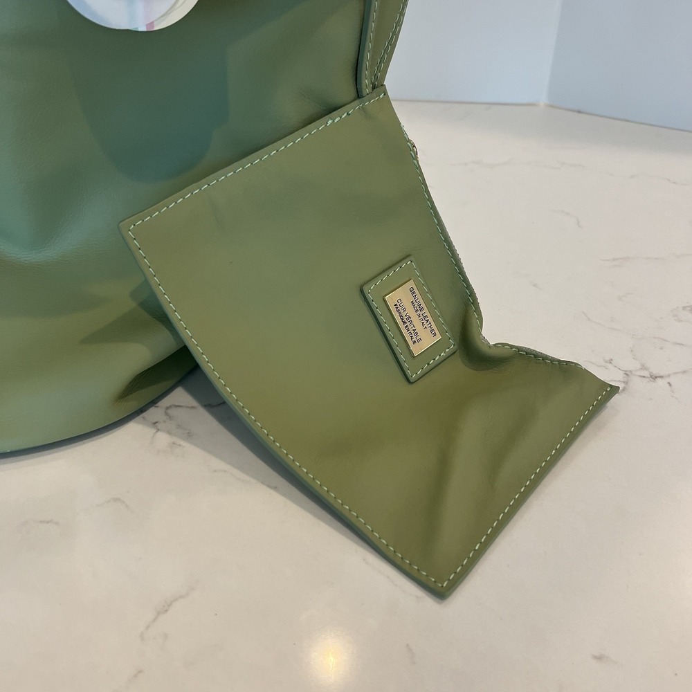 New With Tag‎ VIOLA CASTELLANI Made In Italy Green Leather Hobo With Oval Bottom - Picture 7 of 9
